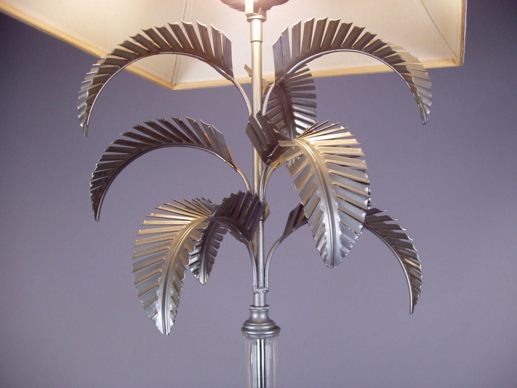 Steel Pair of Elegant Glass Bamboo & Palm Lamps by Chapman c. 1972