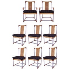 Set of 8 Vintage Lucite & Rattan Dining Chairs