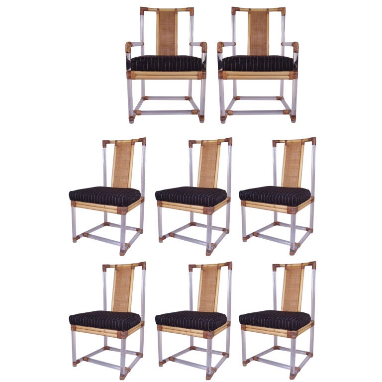 Set of 8 Vintage Lucite and Rattan Dining Chairs at 1stDibs