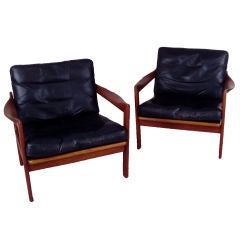 Pair of Vintage Danish Teak & Leather Lounge Chairs