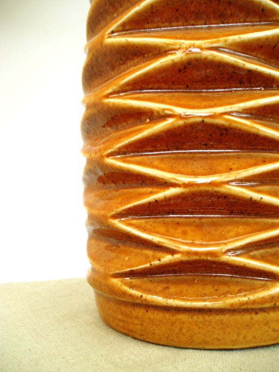 20th Century Vintage Ceramic & Teak 'Pine Cone' Lamps