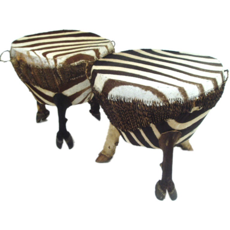 Pair of African Zebra Drum Tables