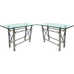Pair of Campaign Style Steel & Brass Console Tables