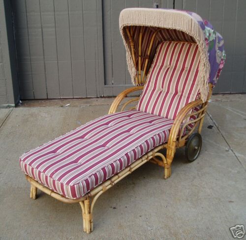 Vintage Rattan Chaise Lounge with Sunshade at 1stdibs