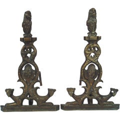 Pair of Antique Lion Brass Andirons
