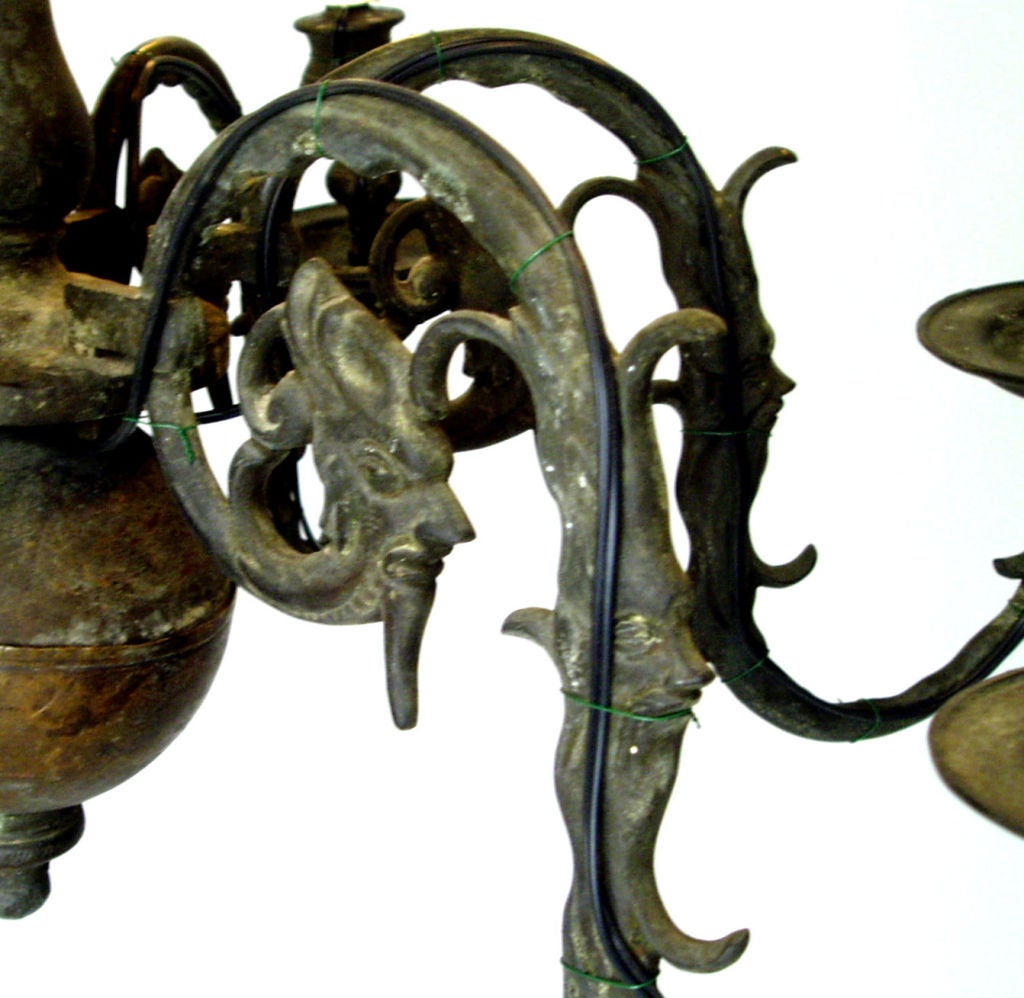 19th C. Bronze Dutch Griffon Head Chandelier In Excellent Condition For Sale In Hudson, NY