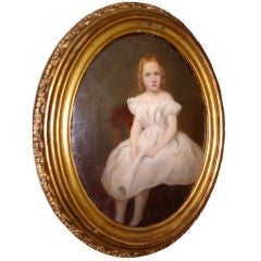 Antique Mid 19th Century Portrait of a Young Girl
