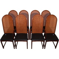 Set of Eight Walnut 
Cane Dining Chairs Attr. to Milo Baughman