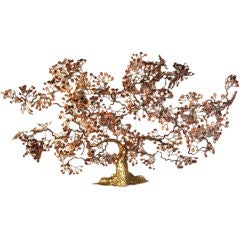 Large Metal Tree Wall Sculpture in the Style of C. Jere