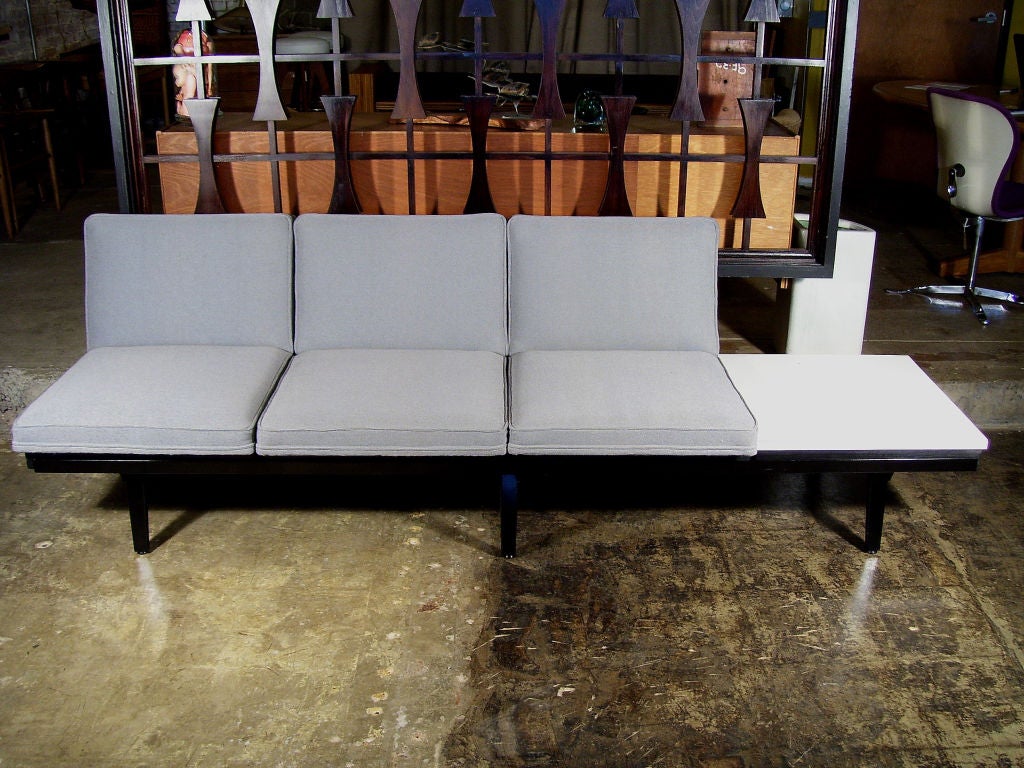 Three seat George Nelson for Herman Miller steel frame armless sofa.