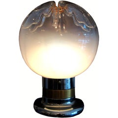 Mazzega Table Lamp Italy Brass, Chrome & Blown Glass Globe