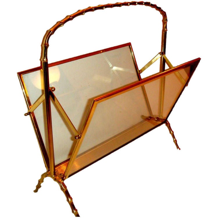 Maison Baguès French Brass & Smoked Glass Magazine Rack