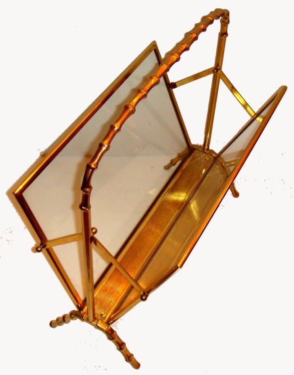 Maison Baguès French Brass & Smoked Glass Magazine Rack In Good Condition For Sale In Miami, FL