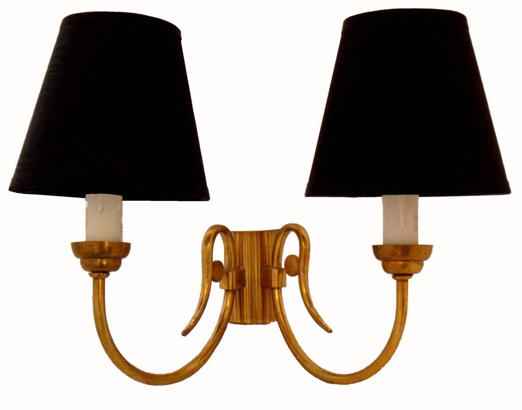 French 1950 Post Art Deco Pair of Brass Sconces, Wall Lights - 3 Pairs Available In Good Condition In Miami, FL