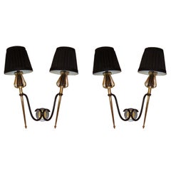 4 Pairs Available French Sconces Brass & Gun Metal by Lunel 1940, Priced by Pair
