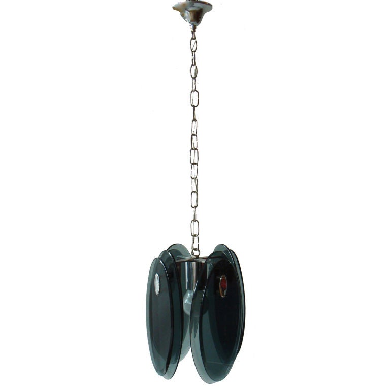 Fontana Arte Mid-Century Modern Beveled Glass & Chrome Pendant Light Fixture For Sale