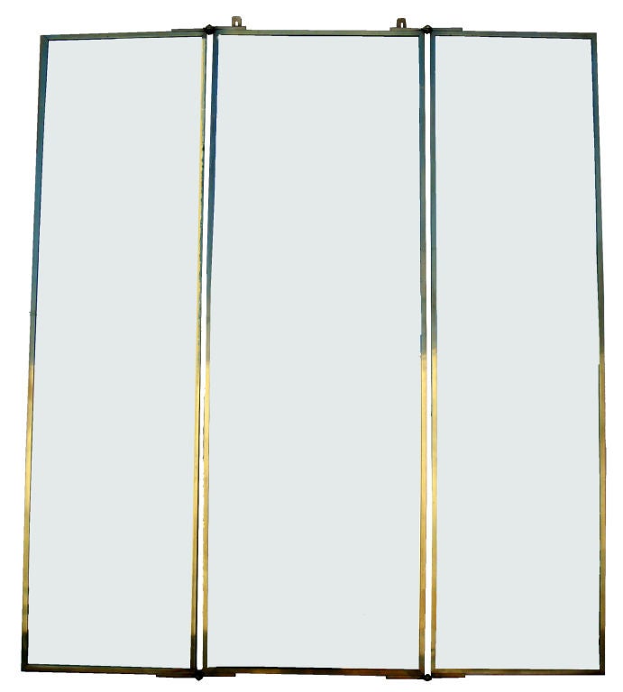 Brass French Triptych Wall Dressing Mirror by Maison Brot