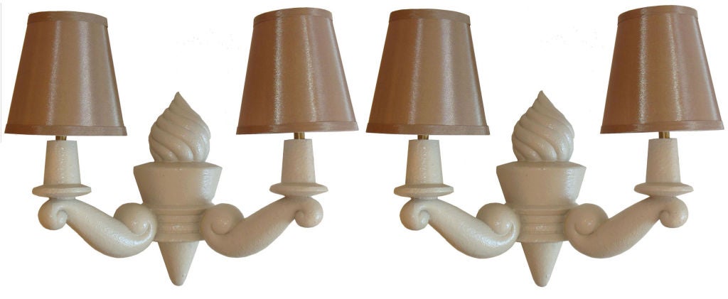 Mid-20th Century Pair of Art Deco  Plaster Sconces Signed Arlus For Sale