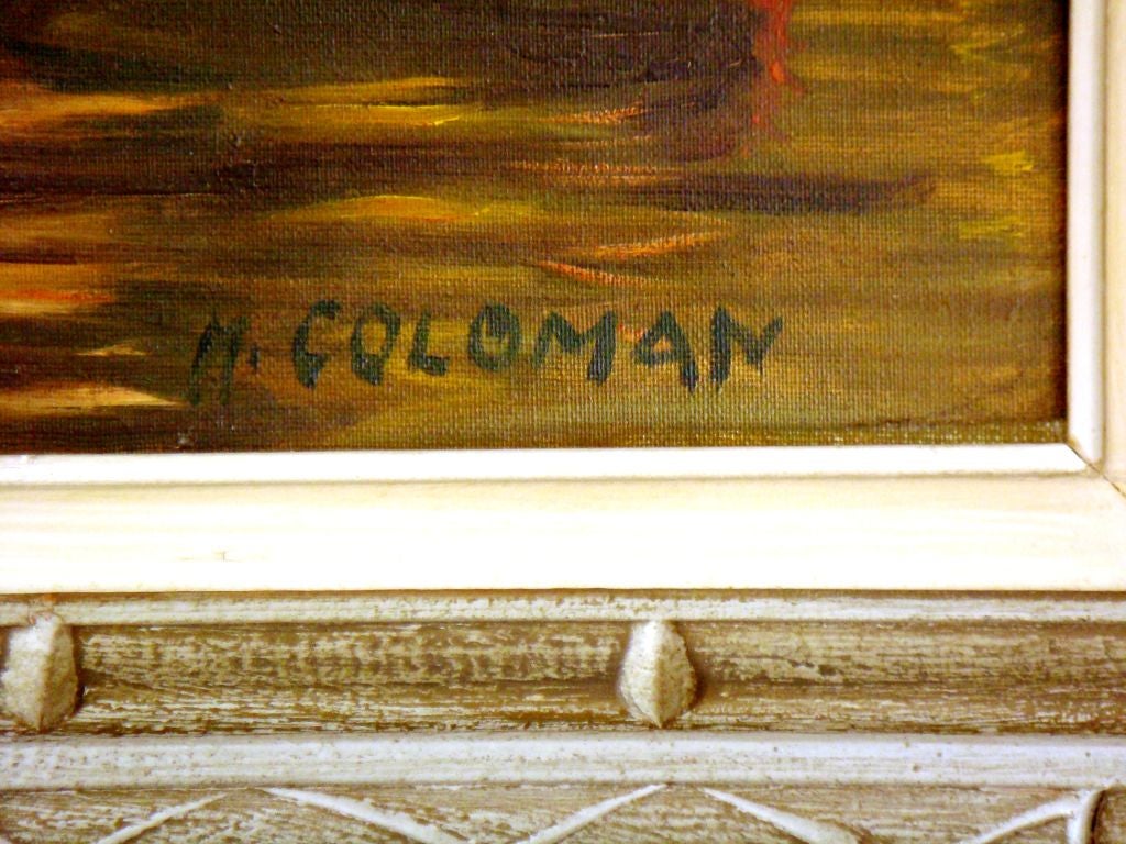 italien Peinture à l'huile sur toile encadrée intitulée Venise Italie 1940, Signé M. Coloman en vente