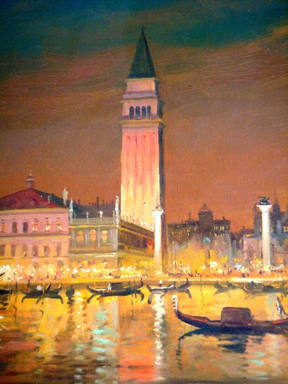 Peint à la main Peinture à l'huile sur toile encadrée intitulée Venise Italie 1940, Signé M. Coloman en vente