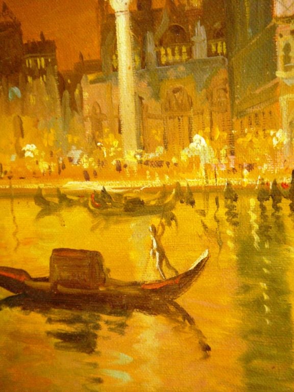 Peinture à l'huile sur toile encadrée intitulée Venise Italie 1940, Signé M. Coloman Bon état - En vente à Miami, FL