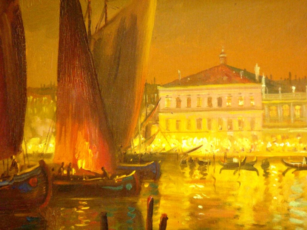 Milieu du XXe siècle Peinture à l'huile sur toile encadrée intitulée Venise Italie 1940, Signé M. Coloman en vente