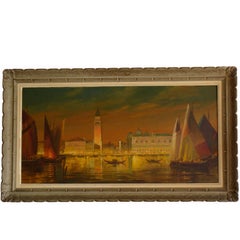 Signed M. Coloman Framed Oil Painting on Canvas Titled Venice Italy 1940