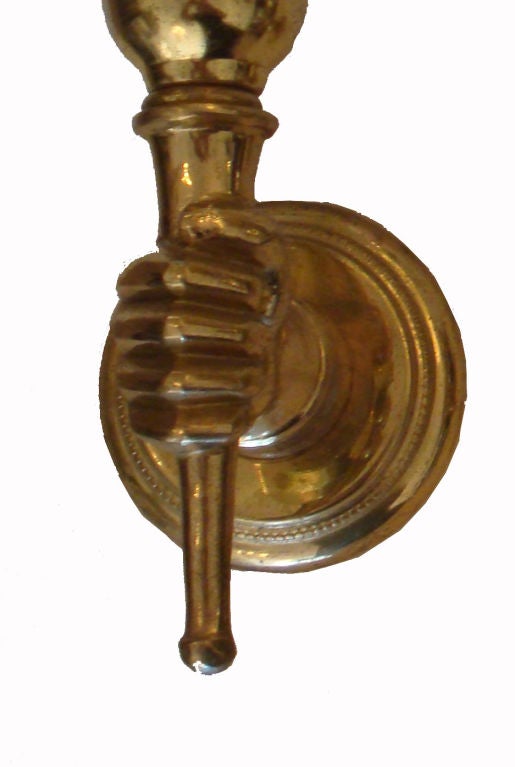 French Andre Arbus Style Bronze Hand Sconce & Opaline Shade - Pair, 3 Pair available For Sale