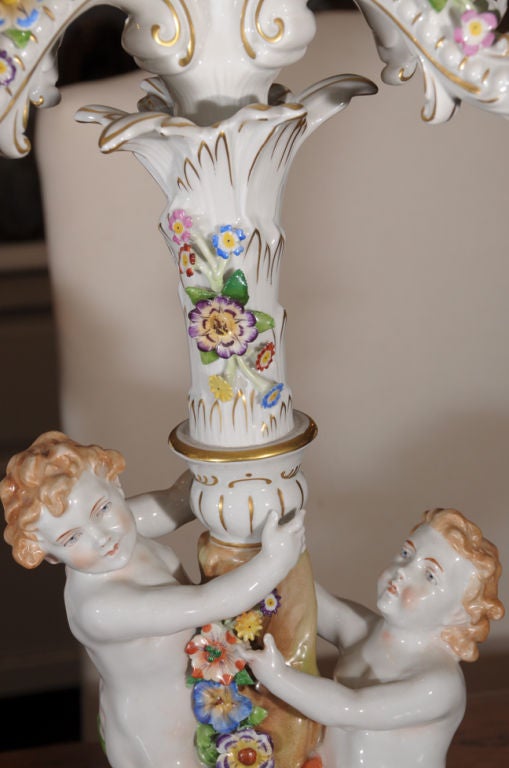 Pair of Von Schierholz Porcelain Candelabras In Excellent Condition In Austin, TX