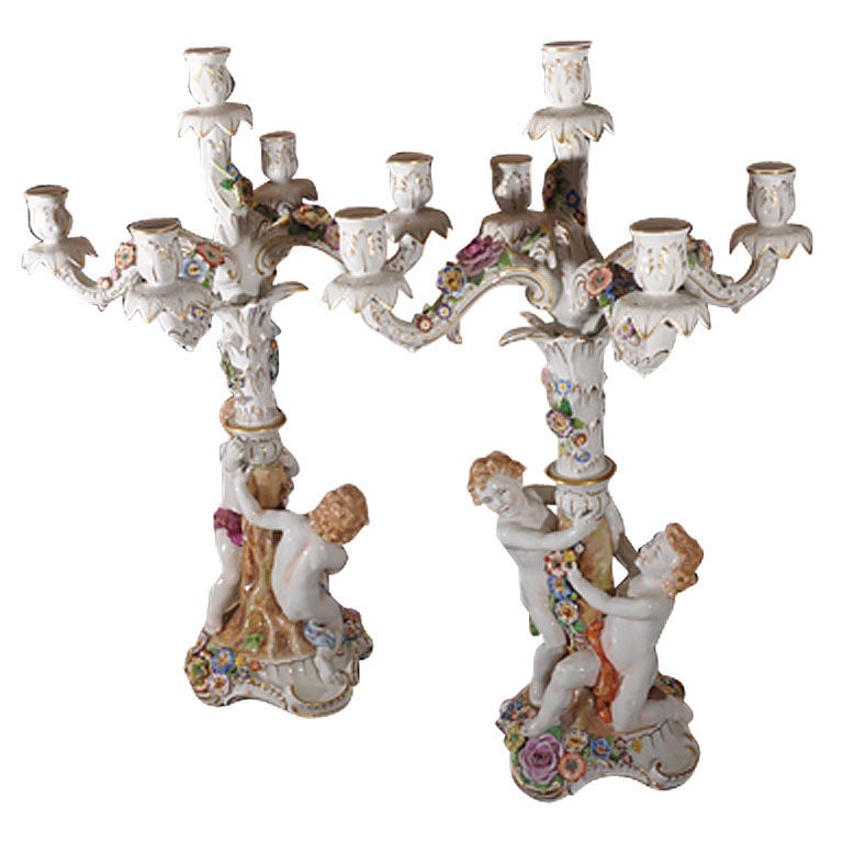 Pair of Von Schierholz Porcelain Candelabras