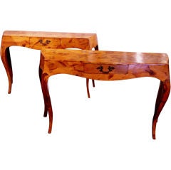 Pair of Italian Rococo-style Olive Wood Consoles