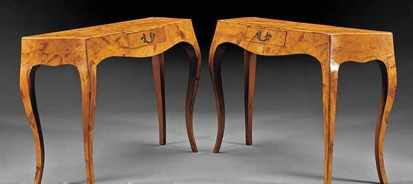 Pair of Italian Rococo-style Olive Wood Consoles