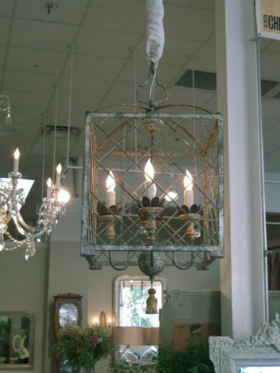Italian Silver and Gold Metal Birdcage Chandelier