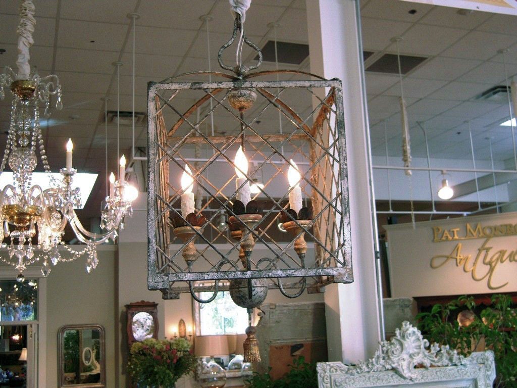 Iron Silver and Gold Metal Birdcage Chandelier