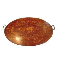 Brass-Mounted Mahogany & Holly Marquetry Butler's Tray