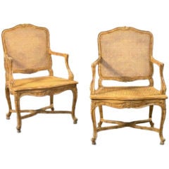 Pair of Louis XV-Style Polychromed Fauteuils Chairs