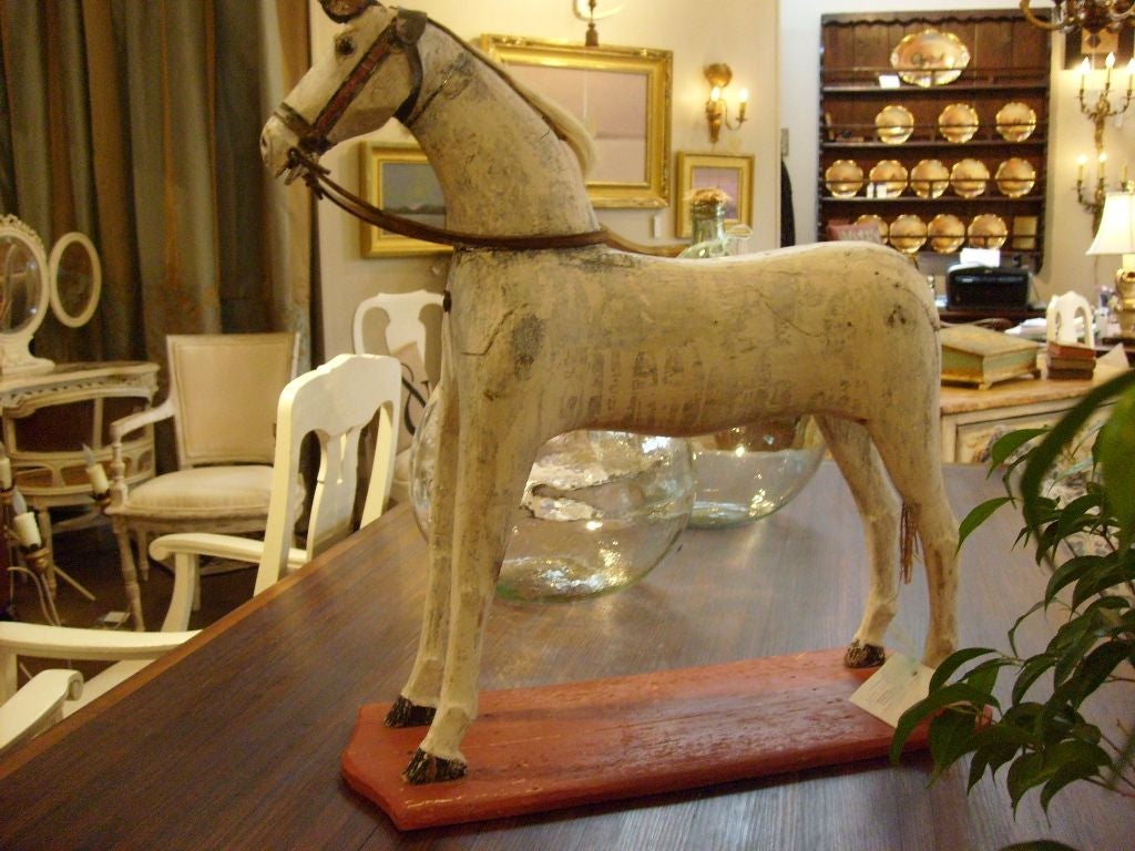 Folk Art Swedish White Wooden Horse
