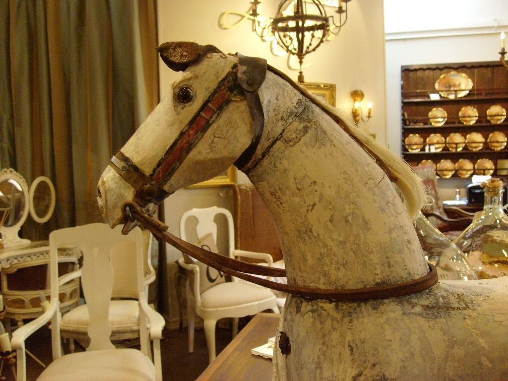 19th Century Swedish White Wooden Horse