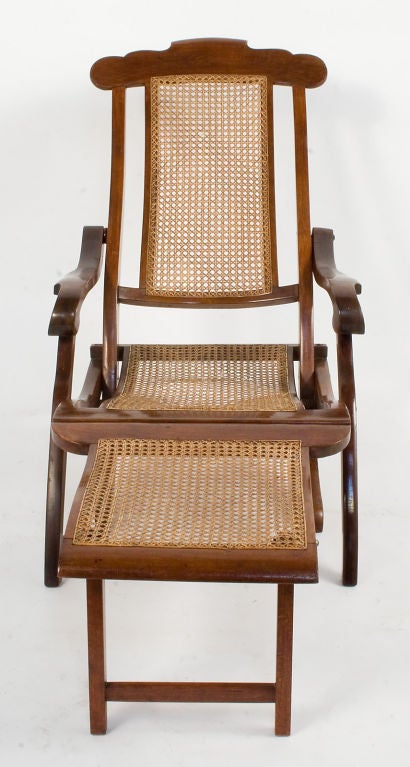 Danish folding Deck Chair in mahogany and kane.
