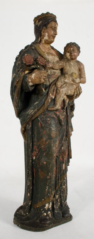 Wooden carved and painted Madonna and Child.