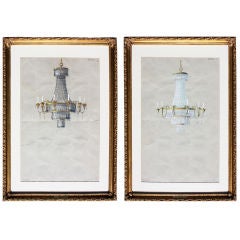 Maison BAGUES French Art Deco Pair of Gouache Watercolors