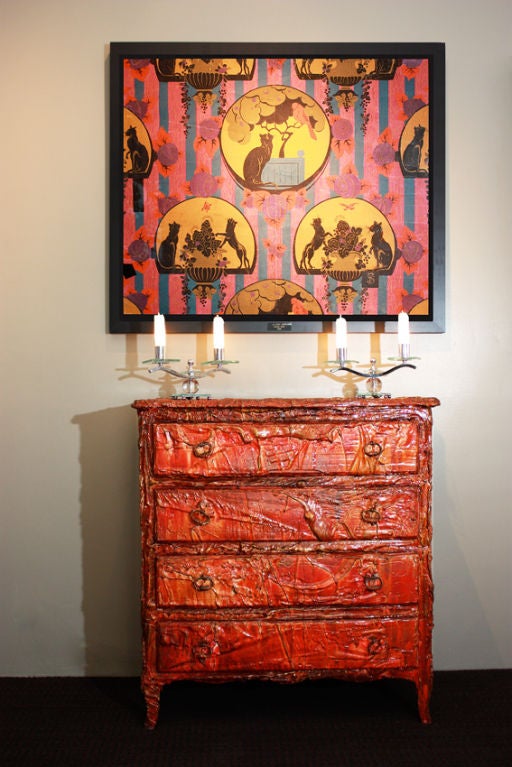 Acrylic Francois Archiguille Custom Painted Red Commode Chest