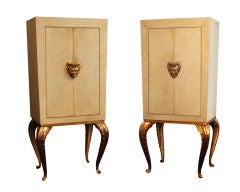 JANSEN: Pair of Bronze & Parchment Cabinets