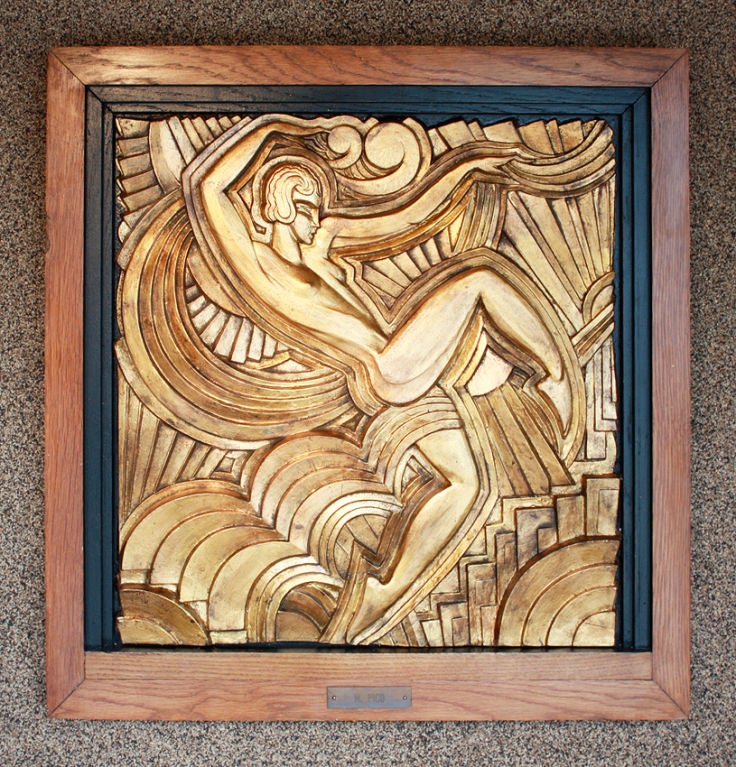 Maurice Picaud ( PICO ), 1929<br />
<br />
Gilt Plaster relief depicting the Russian Dancer Lila Nikolska.<br />
24