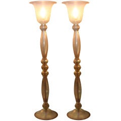 Pair of Murano iridescent glass torcheres (floor lamps)