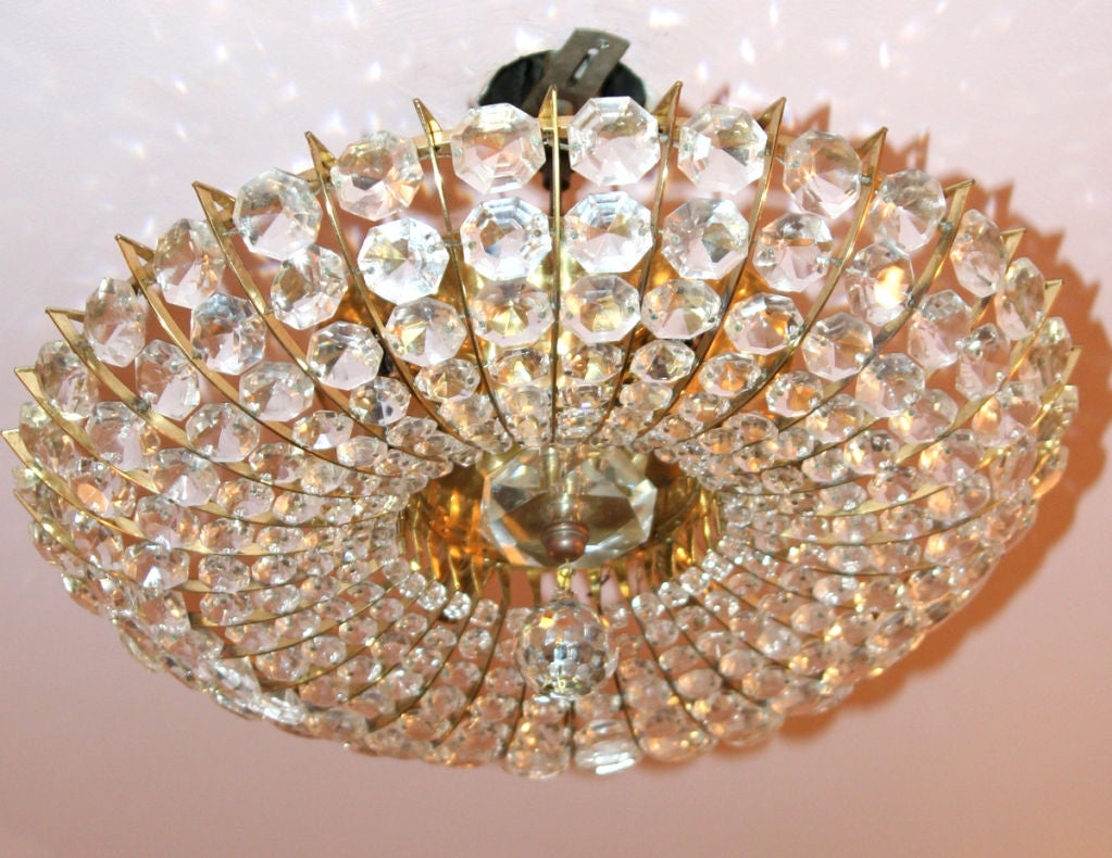 French Crystal Ceiling Light Fixture In Excellent Condition In New York, NY