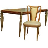 Art Deco French Fruit Wood Dining Table With 8 Chairs