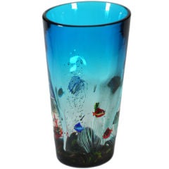 Artist signed Murano glass vase with sea creatures