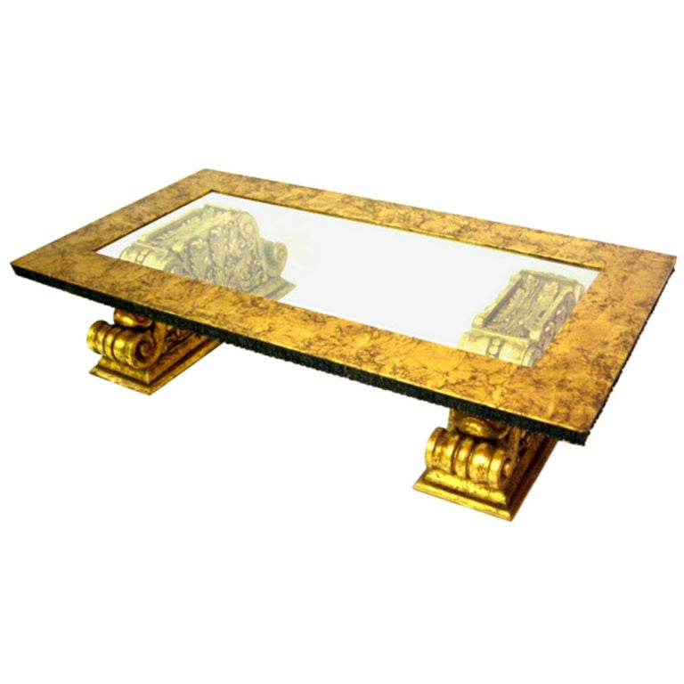Large Gold Leaf Coffee Table Attributed to James Mont