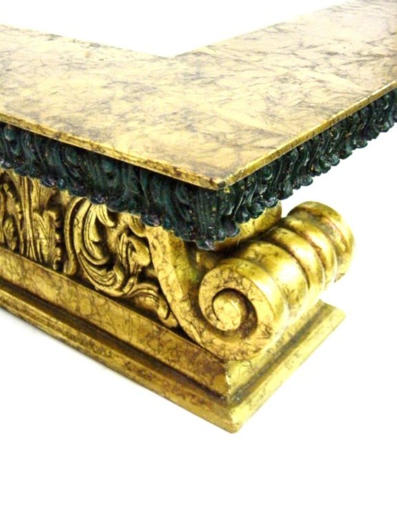 Carved Large Gold Leaf Coffee Table Attributed to James Mont